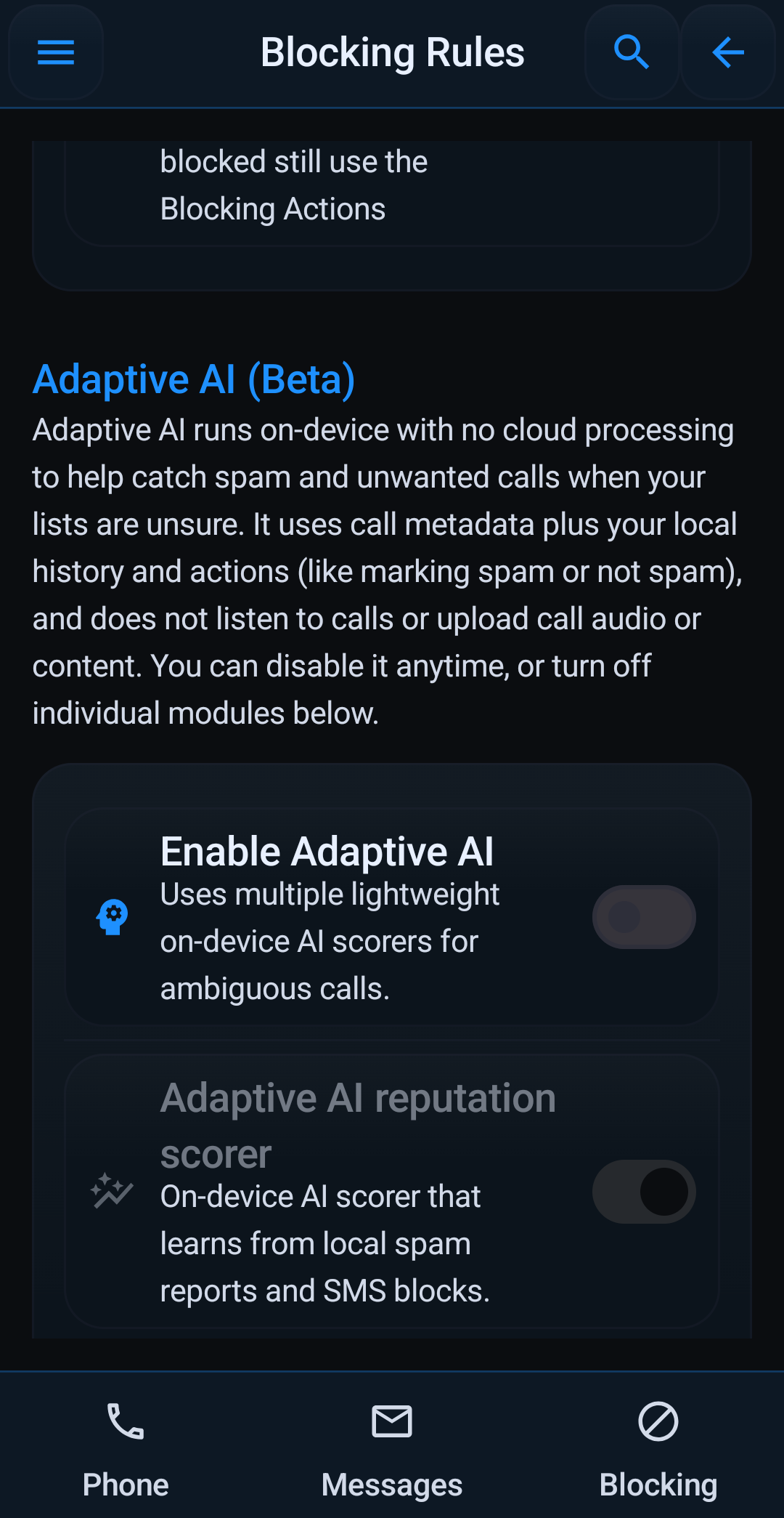 Block Guard Android app blocking settings and caller protection controls